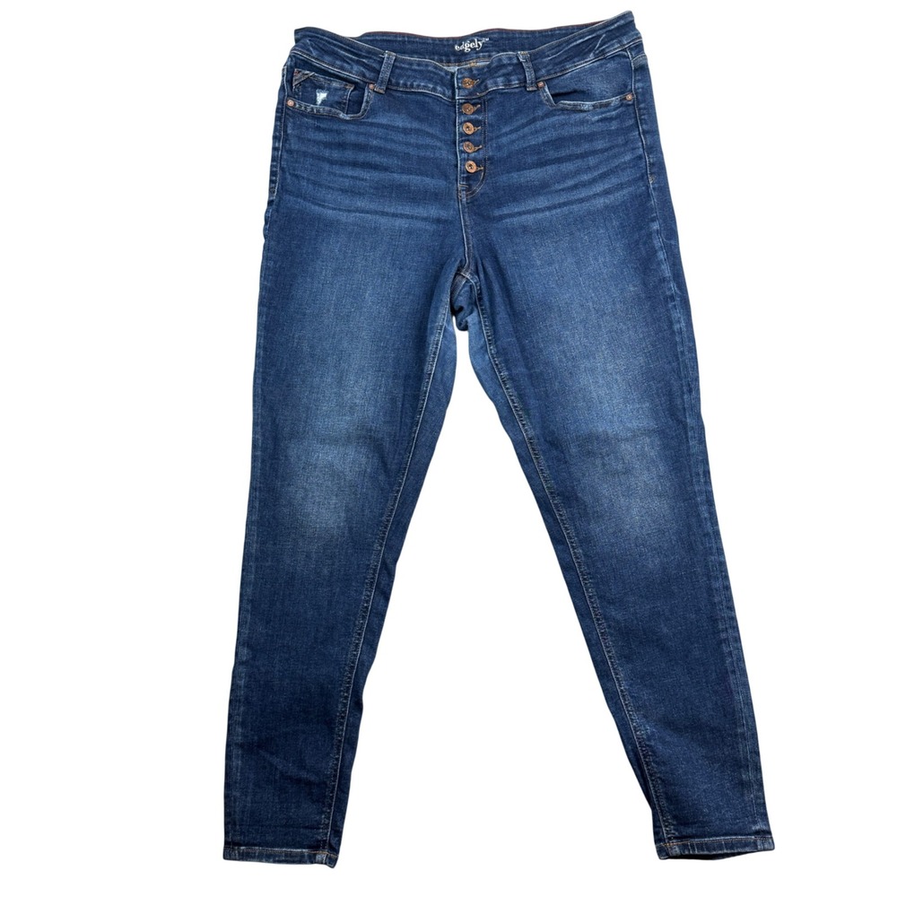 Edgely Womens 20W Long High Rise Super Skinny Jeans Blue Button Fly Dark Wash